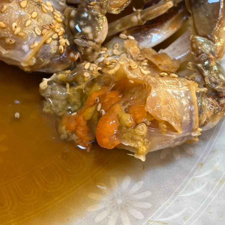 A meat-packed piece of soy crab
