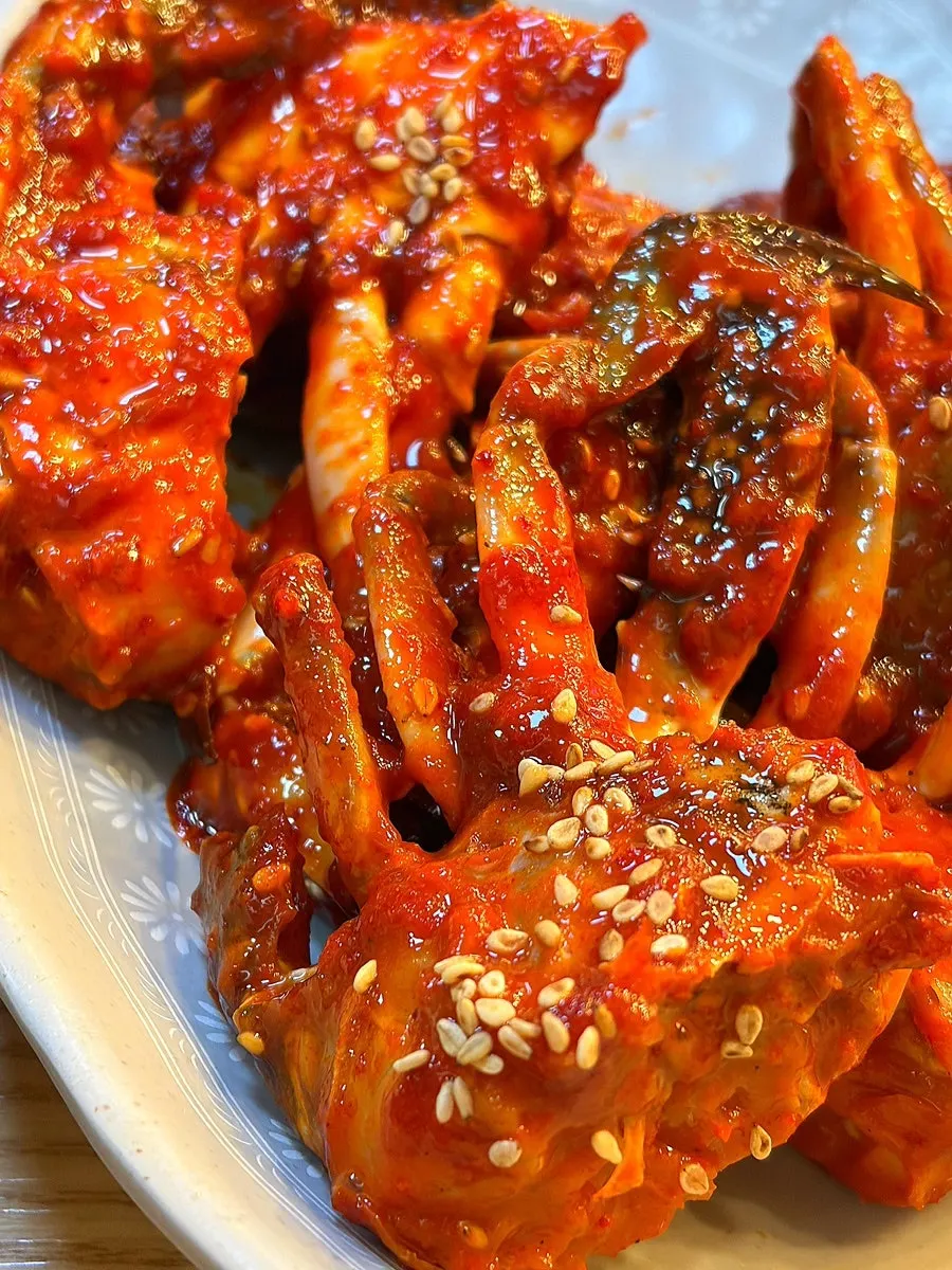 Soy-marinated crab and spicy marinated crab spread