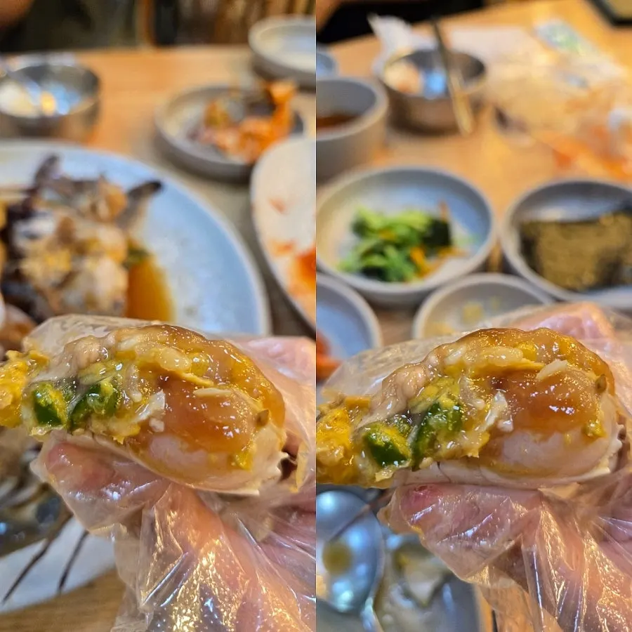A plate of soy-marinated crab packed with meat and roe