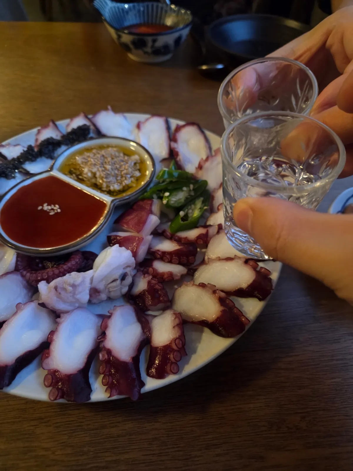 Close-up of chewy boiled octopus