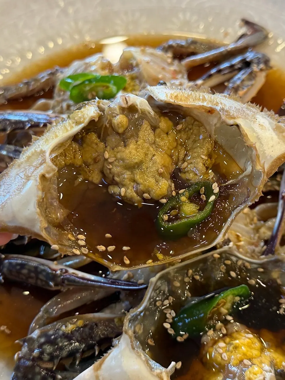 A piece of firm flower crab soy crab meat