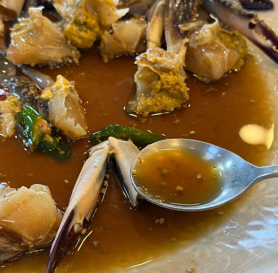 Soy crab broth and meat that isn't too salty