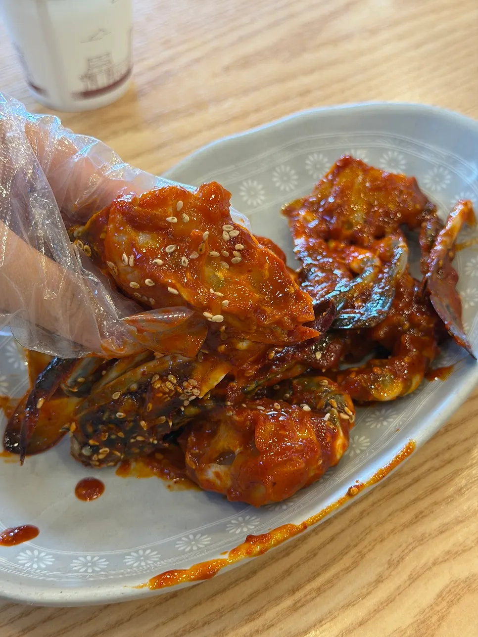 Close-up of spicy, marinated crab