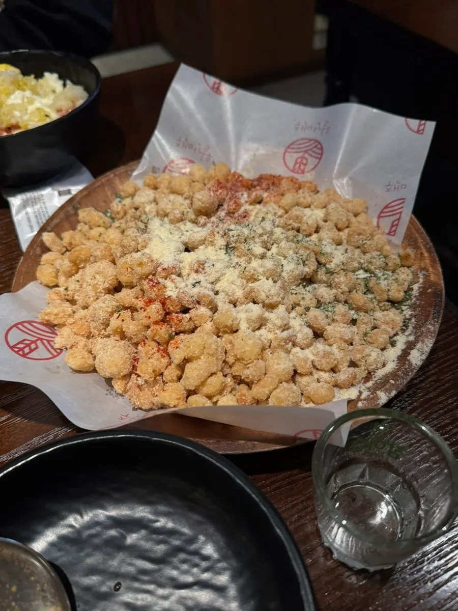 Close-up of the generous portion of corn fritters