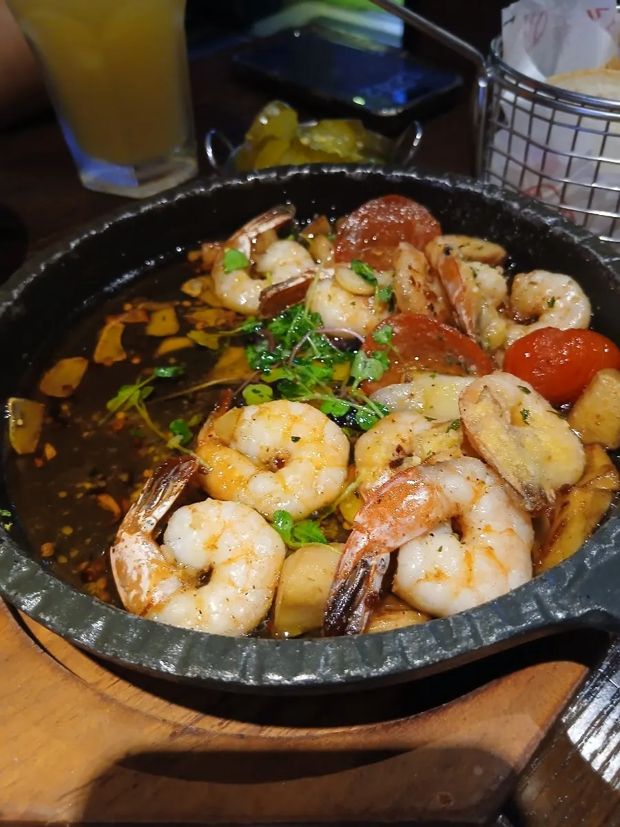 Close-up of plump, cleaned gambas shrimp