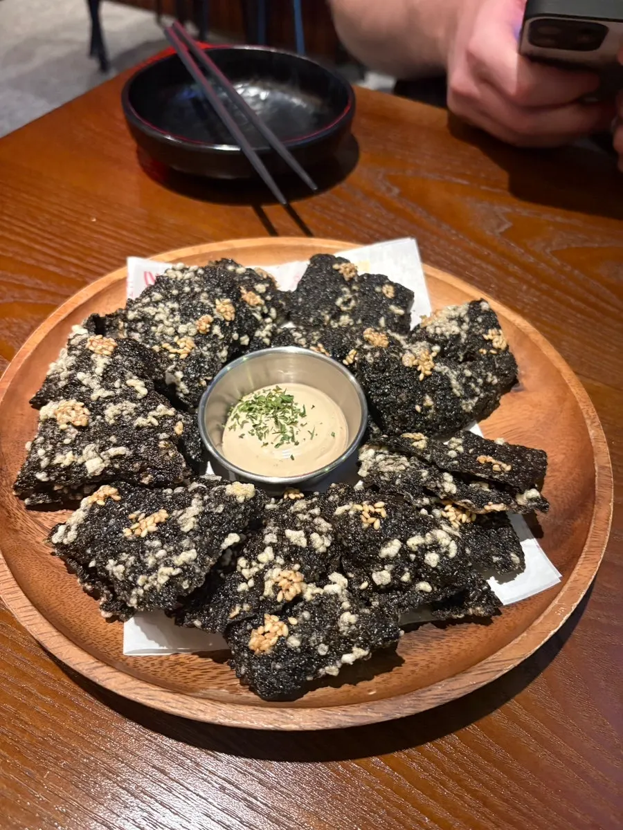 A plate of crispy fried truffle mayo gimbugak