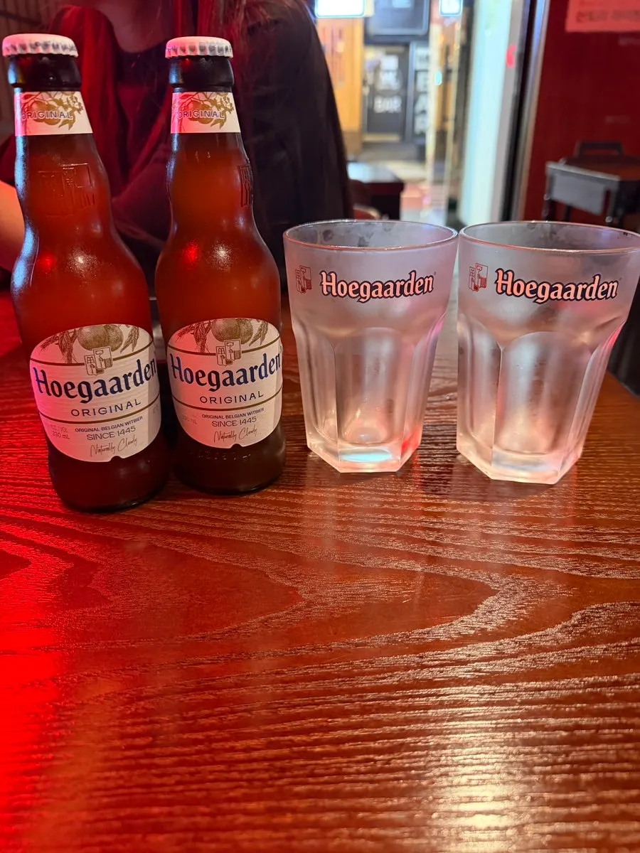 Bottle of Hoegaarden on the table