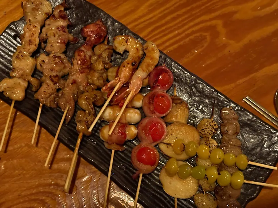 Assorted skewers made with a variety of ingredients