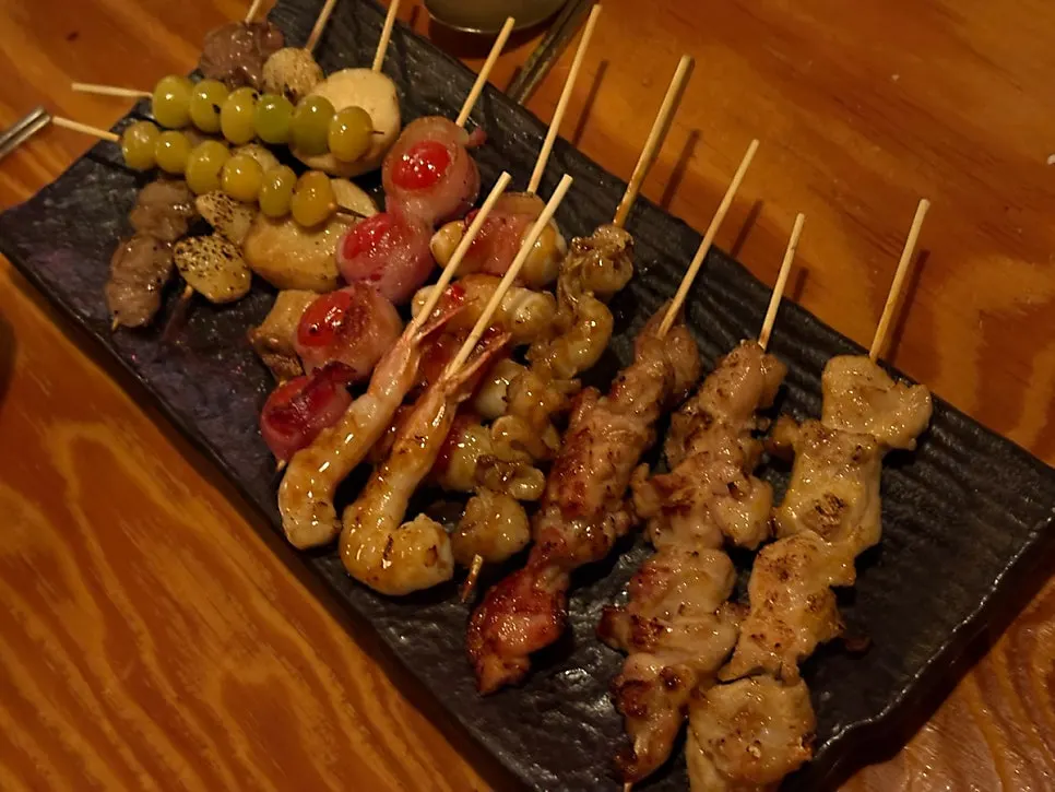 Assorted skewers with meat and vegetables