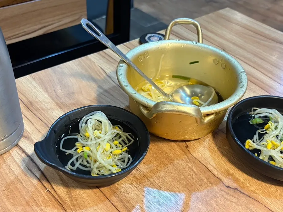 Basic side dish setup including bean sprouts and bean sprout soup