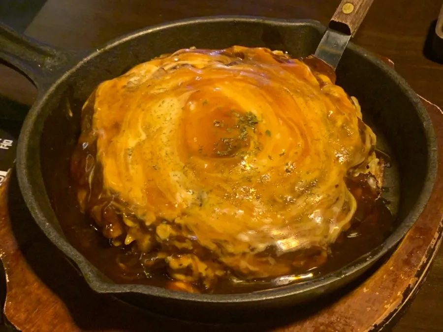 A full plate of Gusa okonomiyaki