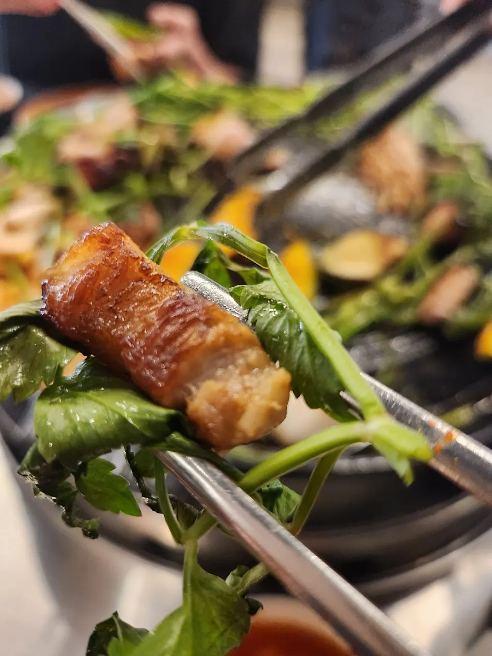 Fresh pork belly dipped in the special sauce