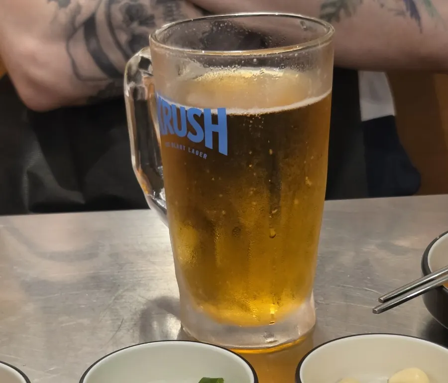 Glass of draft beer on the table