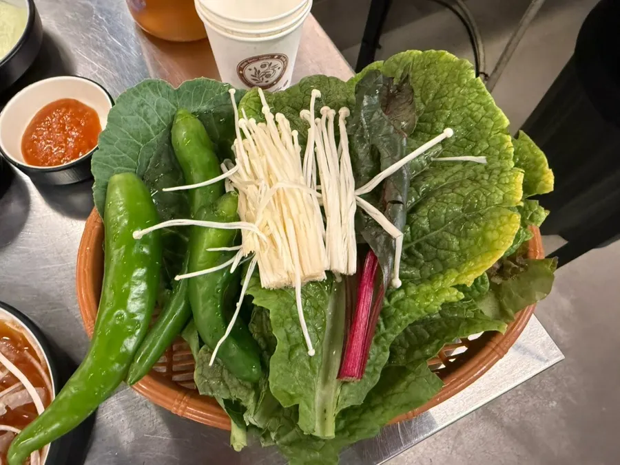 Self-service corner with a variety of wrap vegetables