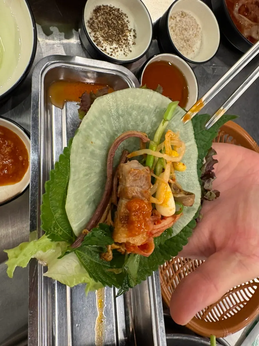A golden-browned piece of grilled pork belly