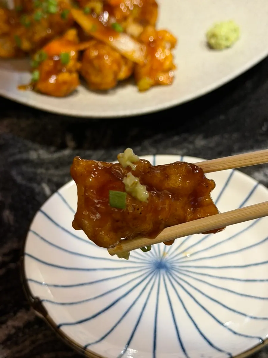 Cross-section of the Cantonese-style sweet and sour pork meat