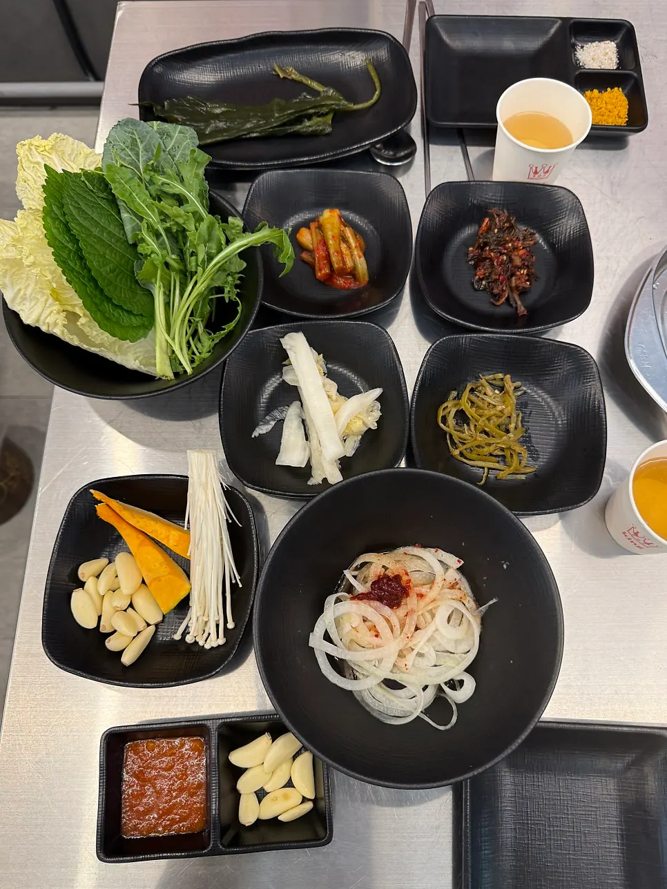 A full spread of the basic side dishes