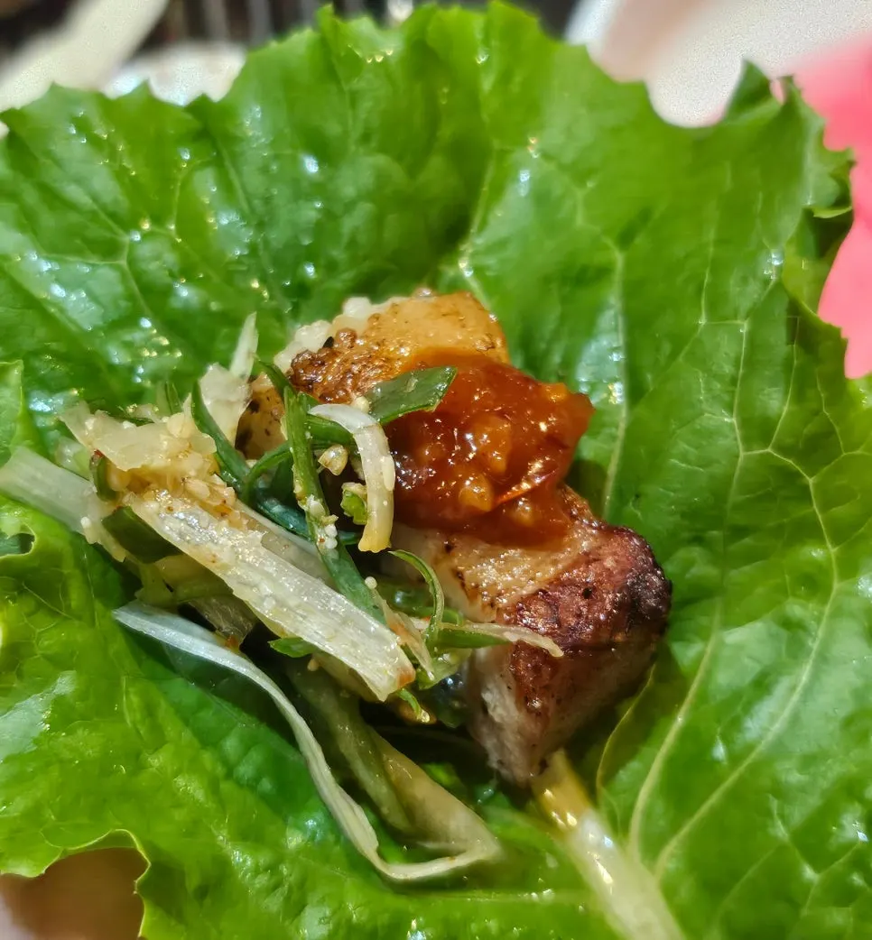 A piece of thick pork belly with lean meat and fat mixed together