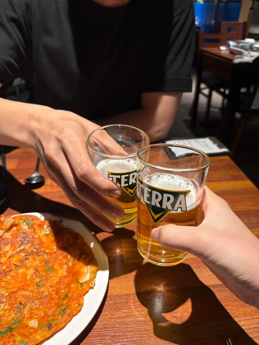 Kimchi pancake made at the self-service bar
