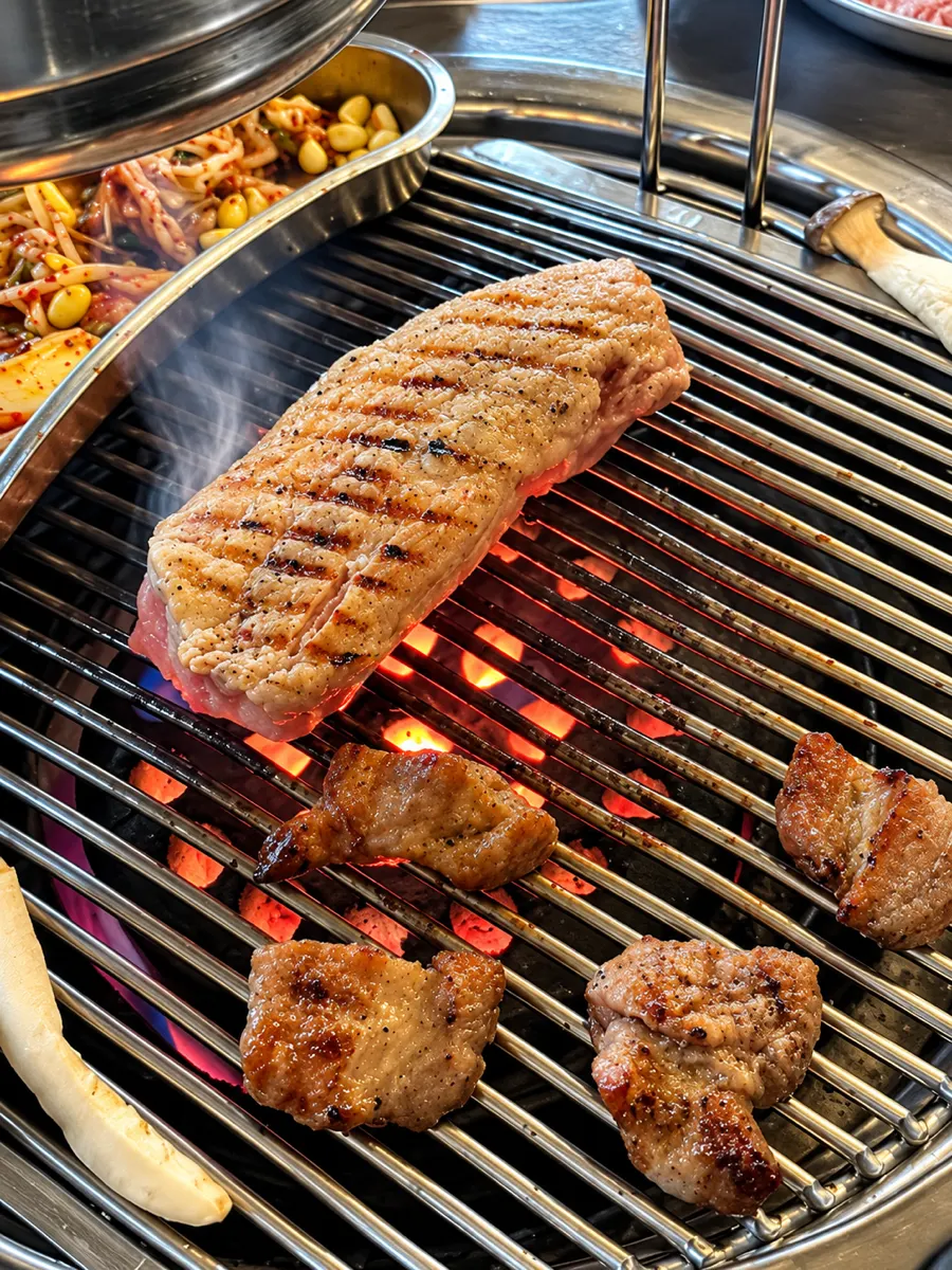 Golden-brown grilled pork belly
