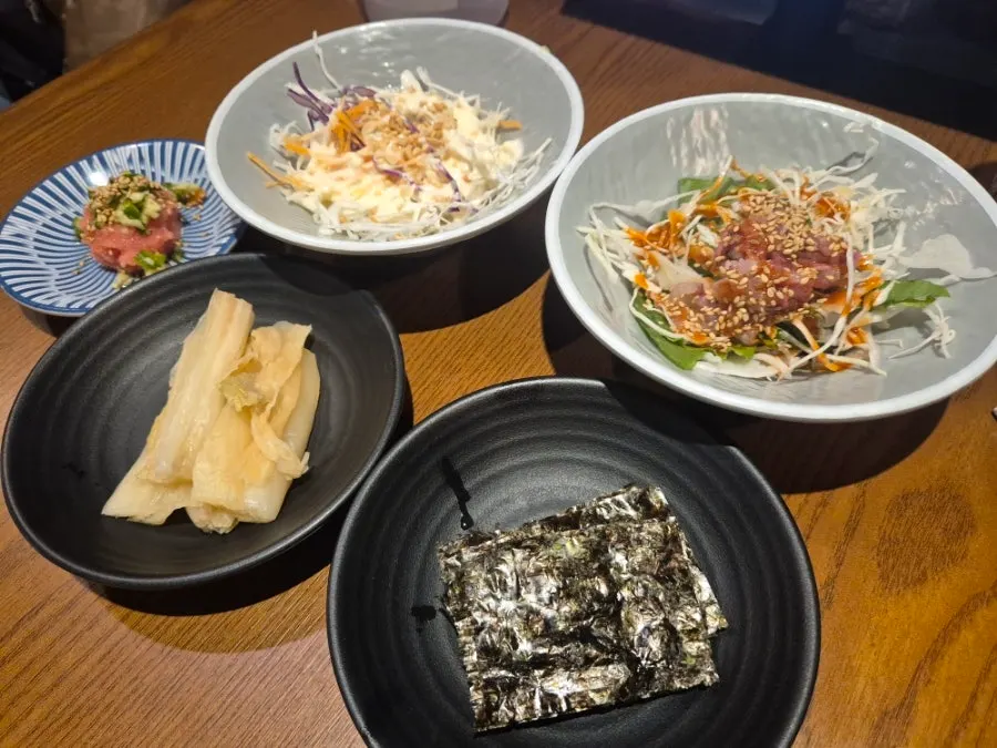 Self-serve bar with lettuce wraps and ramen noodles