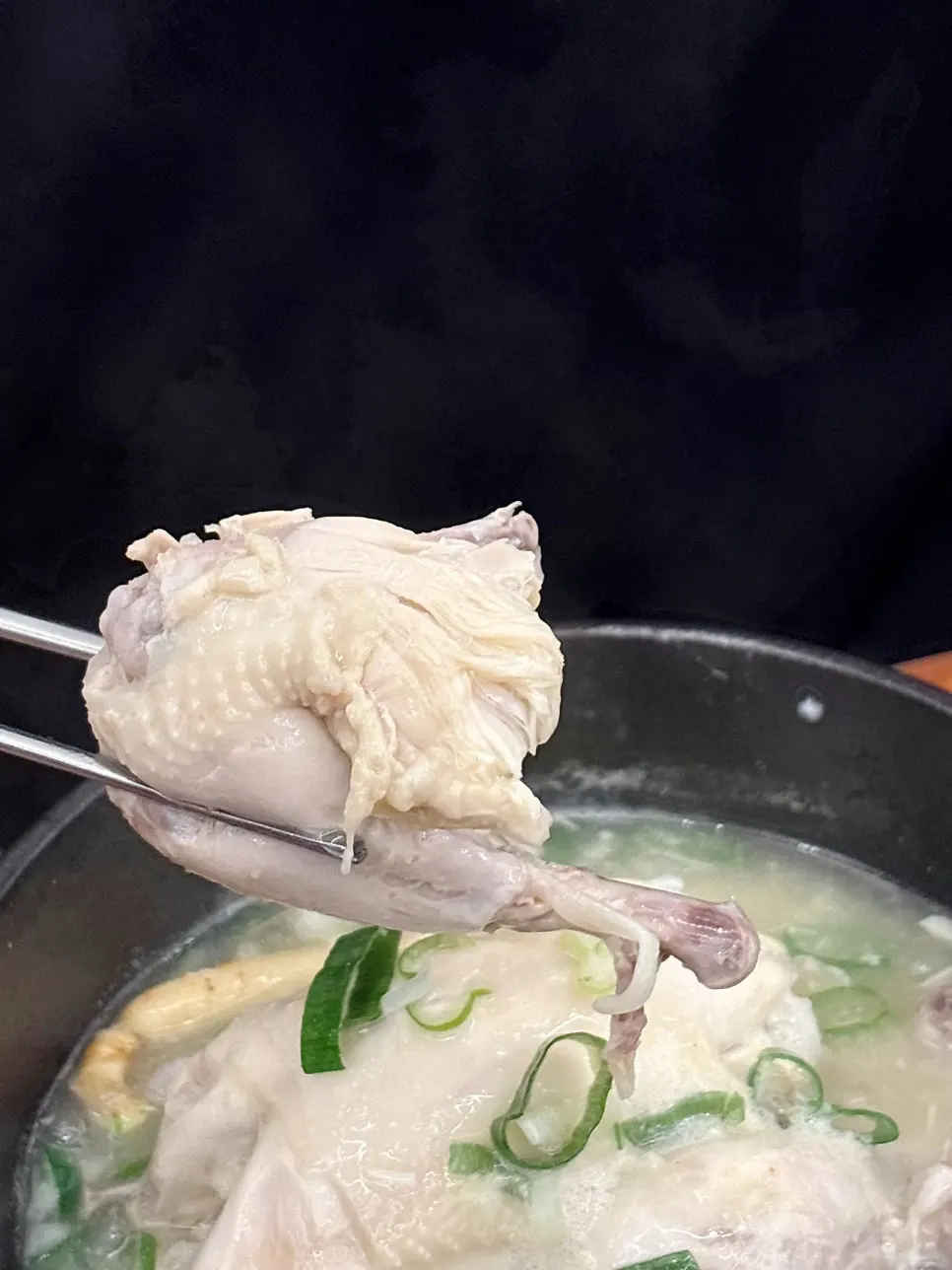 Sticky rice stuffed inside the samgyetang chicken
