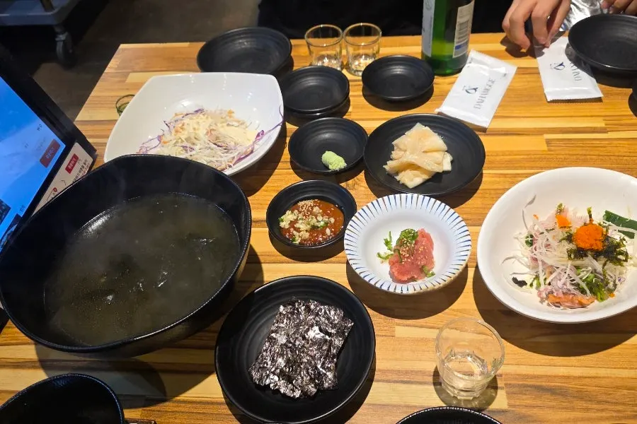 Generous basic spread including salted pollack roe