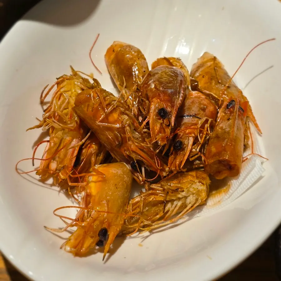 Lemon soju paired with grilled shrimp