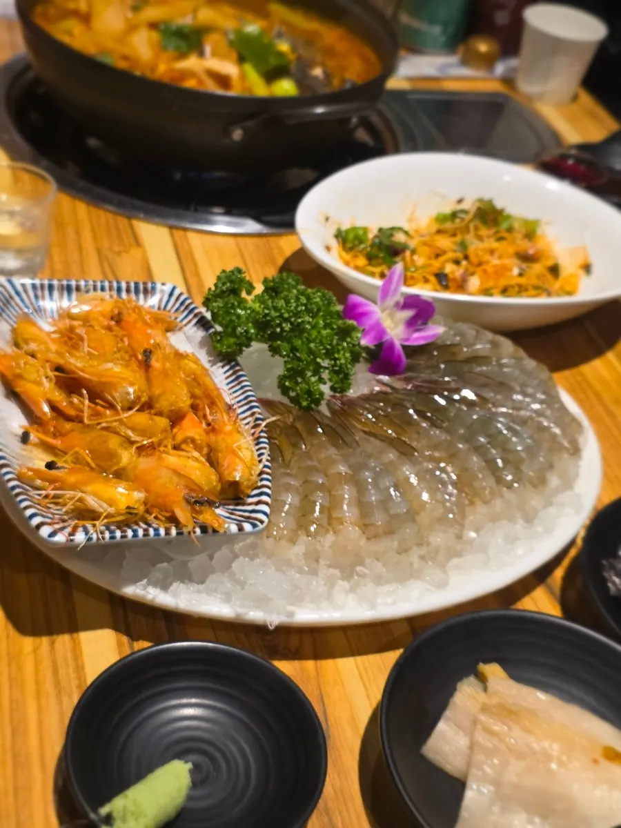 Close-up of butter-grilled shrimp heads