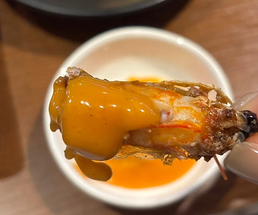 Fried shrimp heads with two dipping sauces