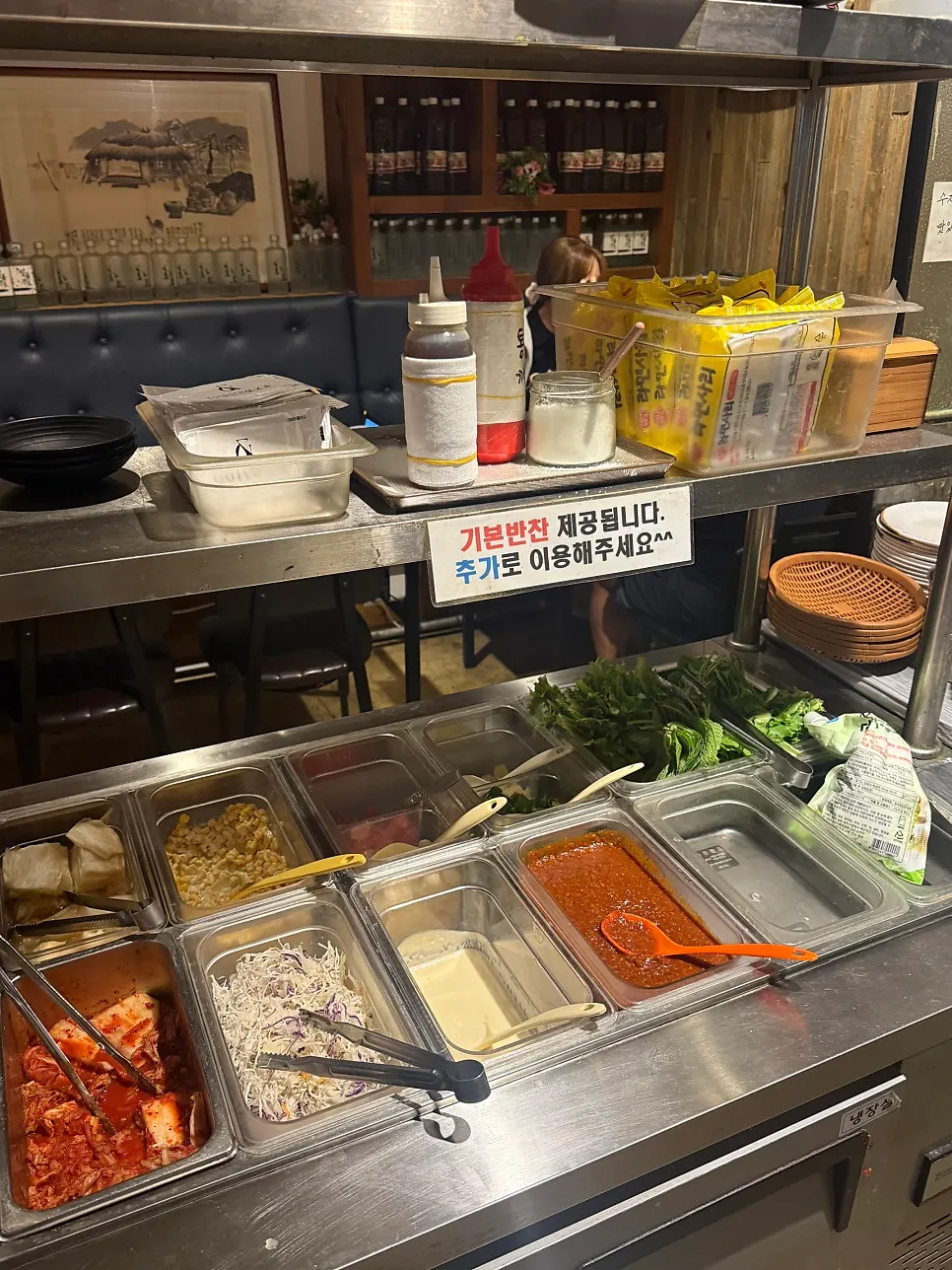 Accompanying side dishes at the sashimi restaurant self-service bar