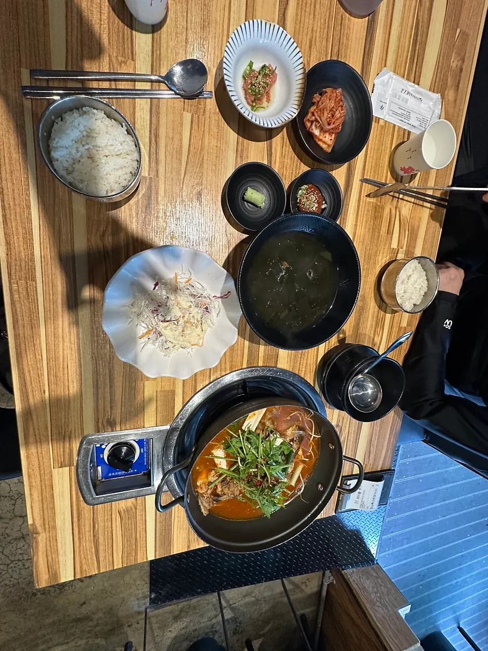 Table spread of the lunch set with raw shrimp sashimi added