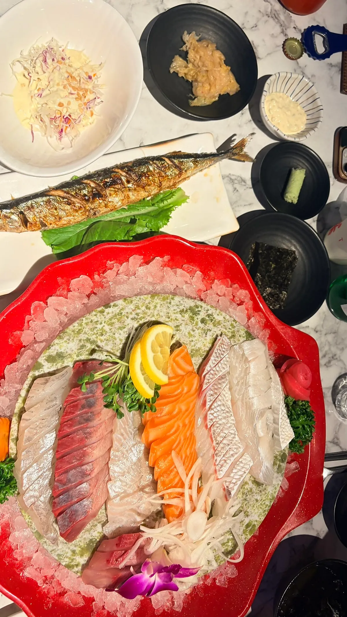 Close-up of a sashimi platter at Veteran General Fish Market Incheon Guwol Branch