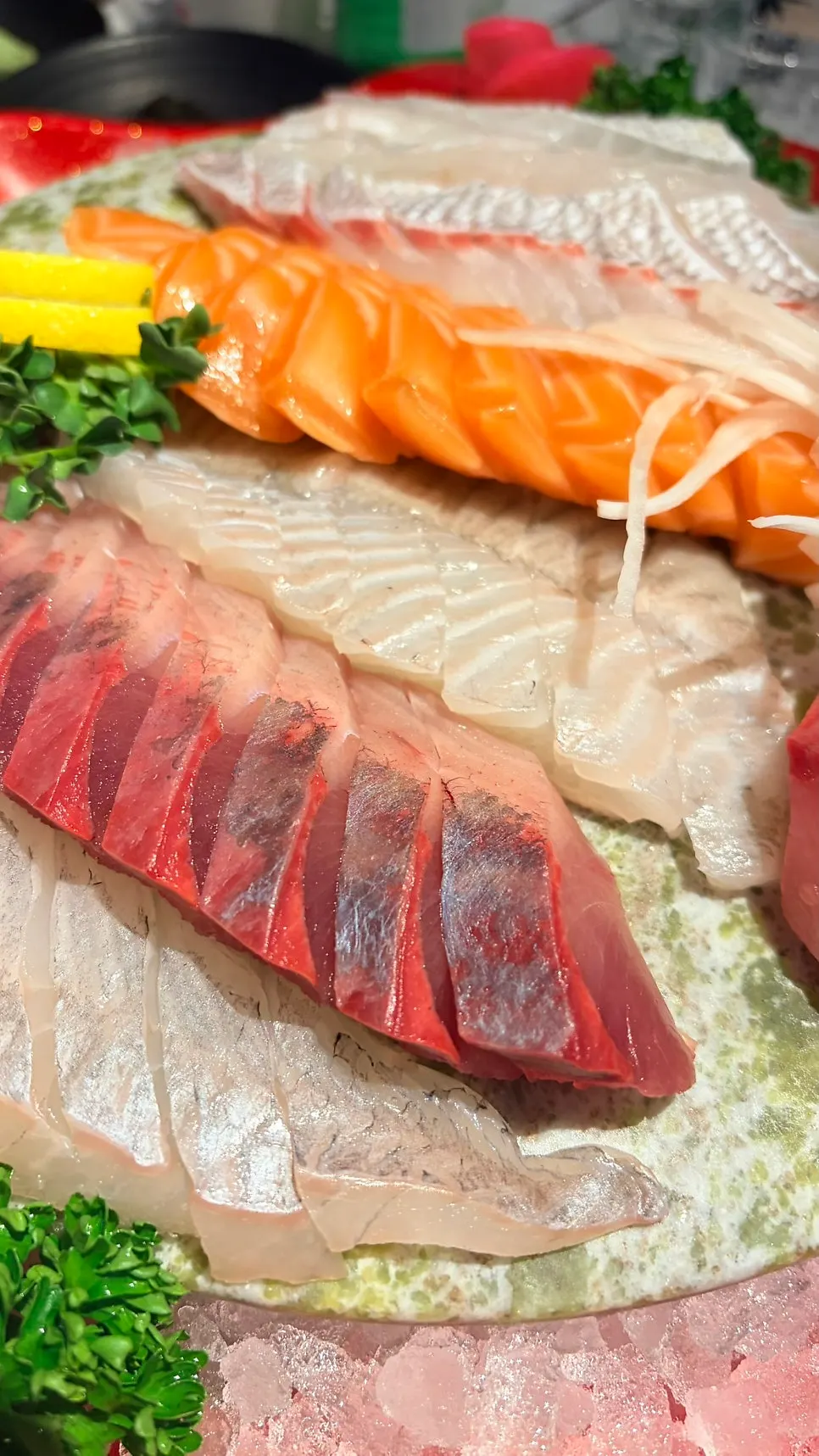 Plate showing the thickness of the assorted sashimi slices