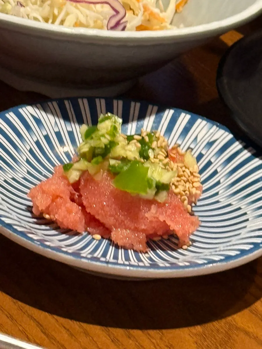 Salted cod roe topped with cheongyang chili and sesame oil