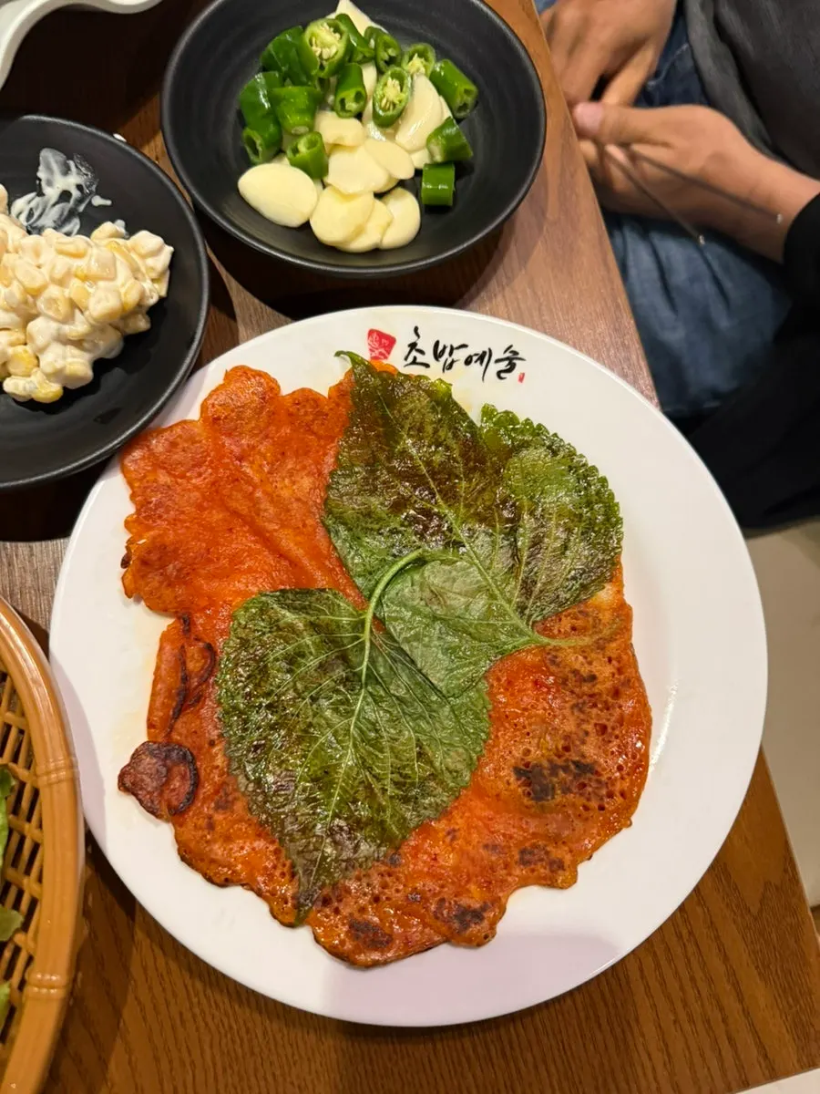 Kimchi pancake cooked at the self-serve bar
