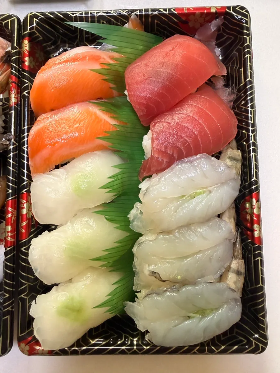 Special Mixed Sushi with flounder, salmon, and raw shrimp
