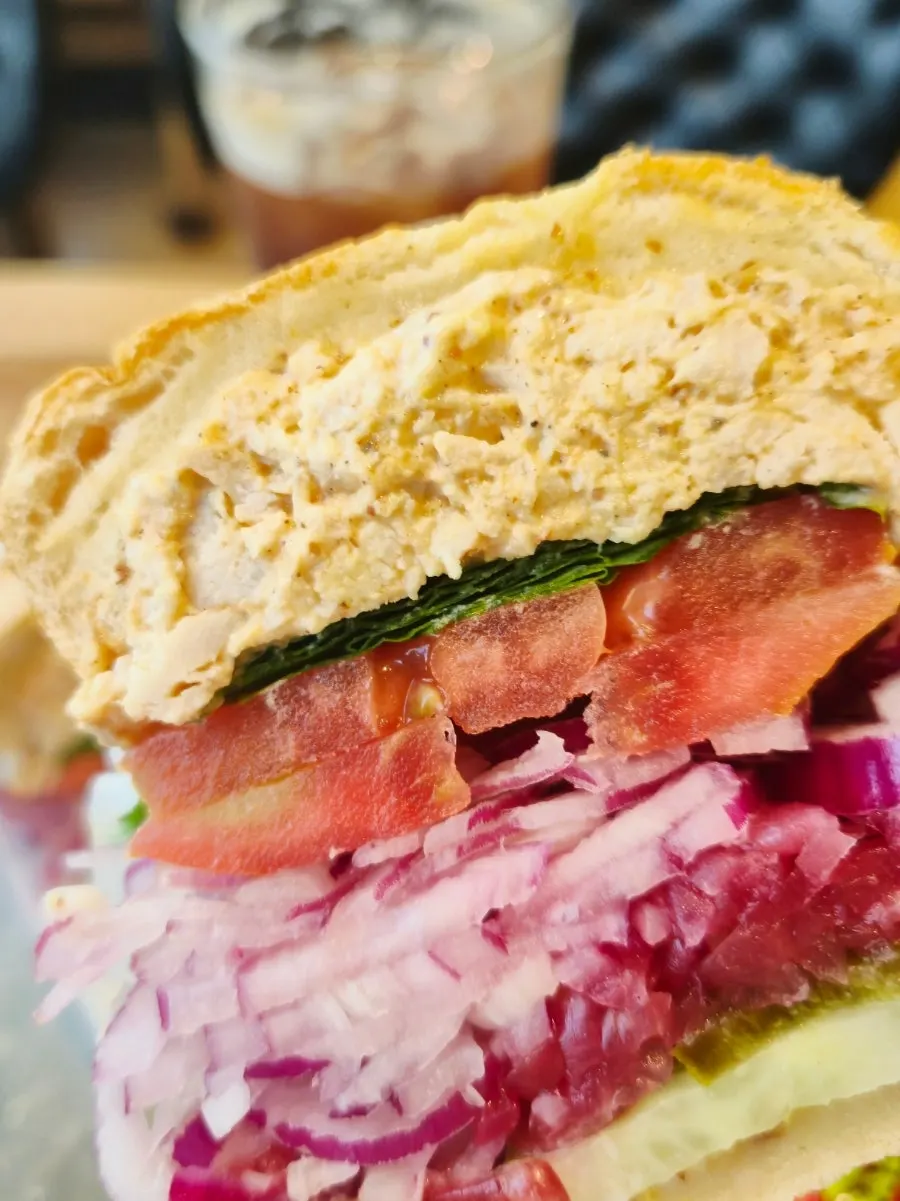 Chicken breast sandwich with iced Americano