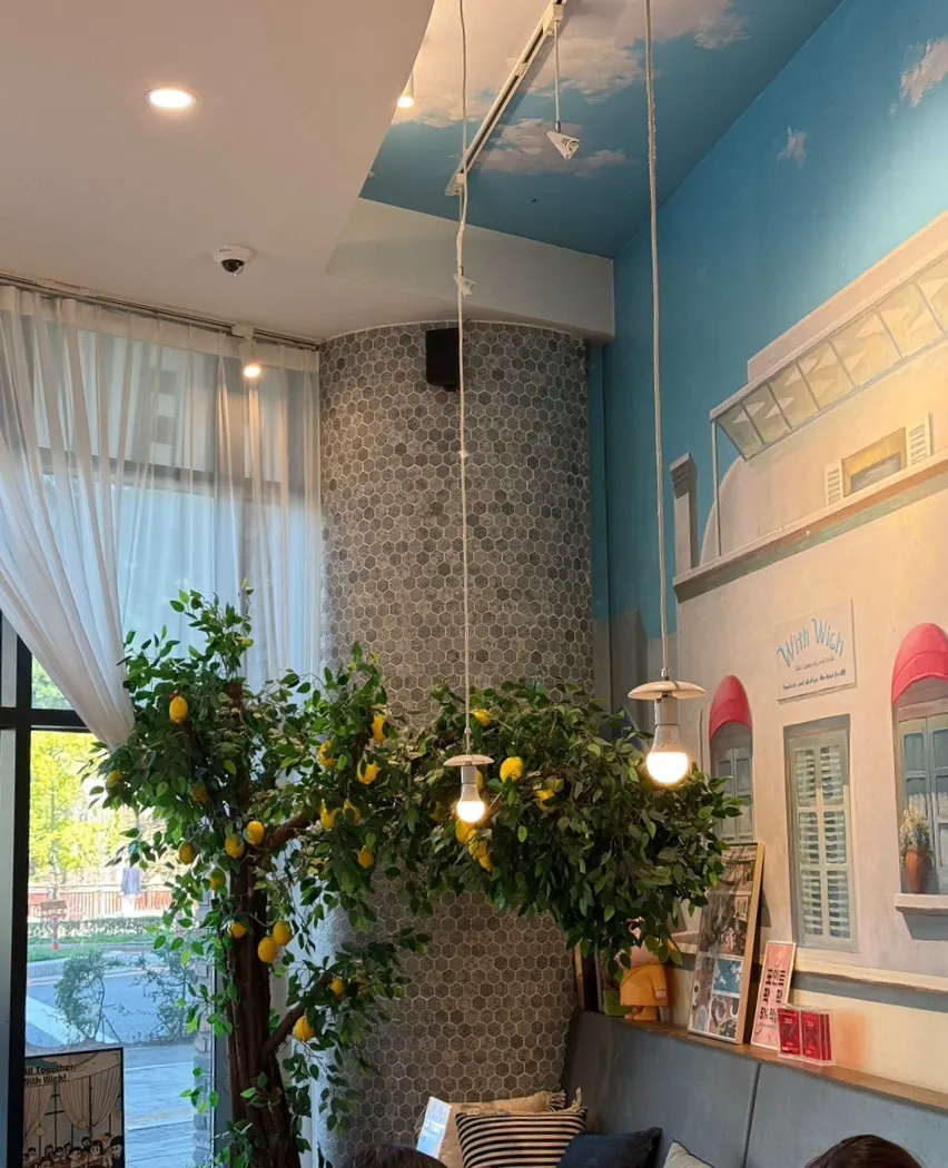 Blue wall and lemon tree decoration