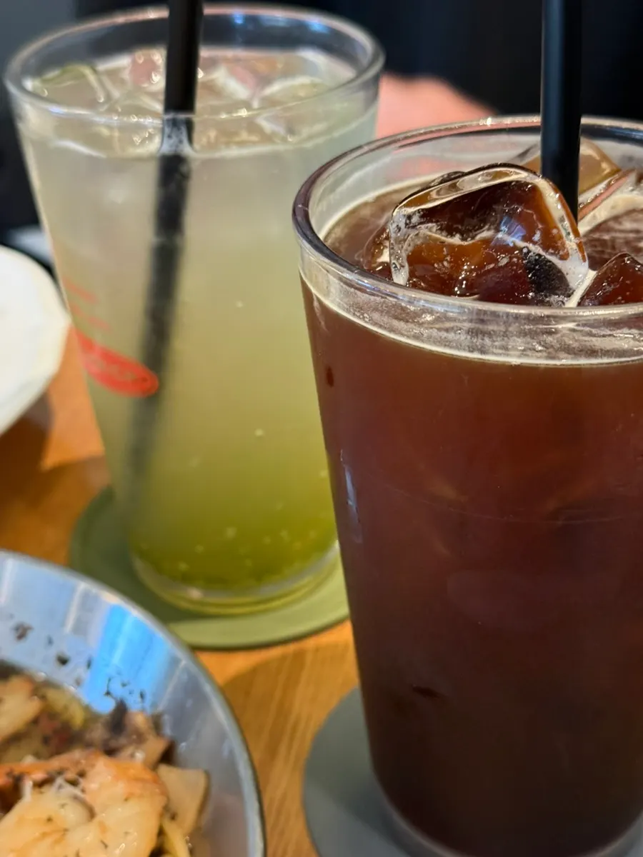 Decaf Americano and green grape ade