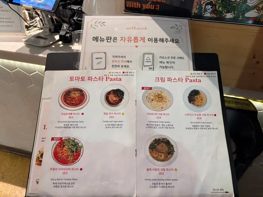 The spot near the kitchen where the menu board is kept