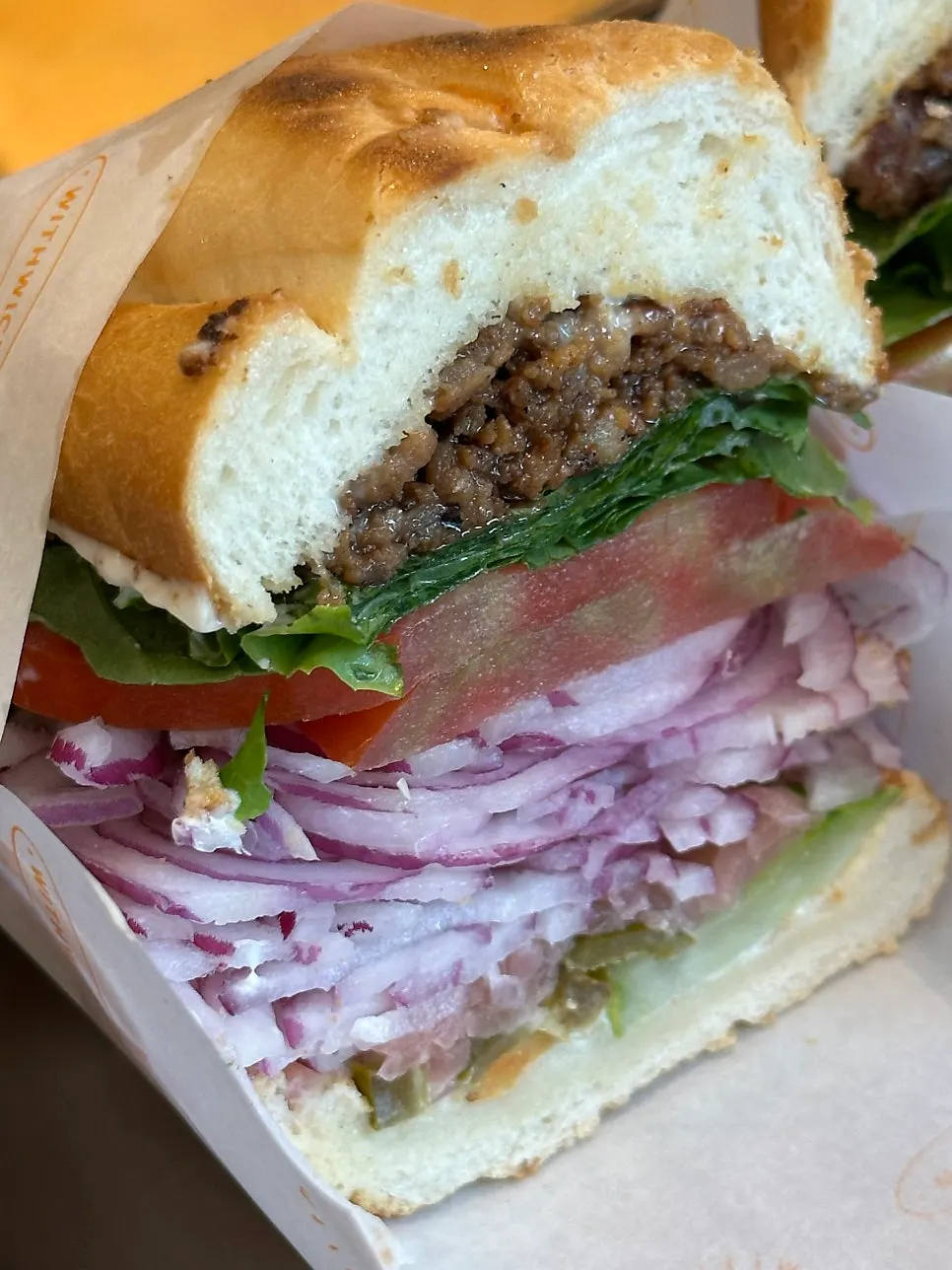 Spicy perilla leaf bulgogi sandwich packed with filling