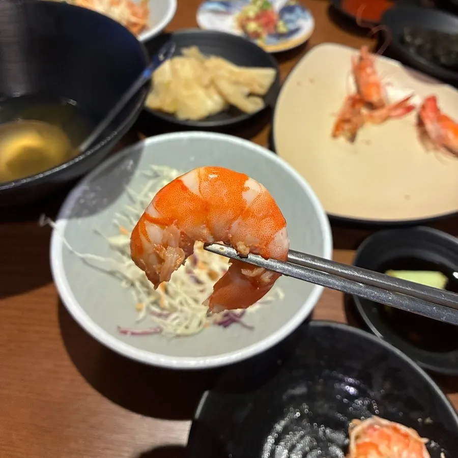 Close-up of the bouncy shrimp meat