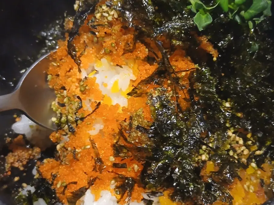 A meal with grilled fish and the self-service bar
