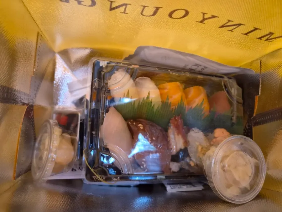 Assorted sushi packed with an ice pack