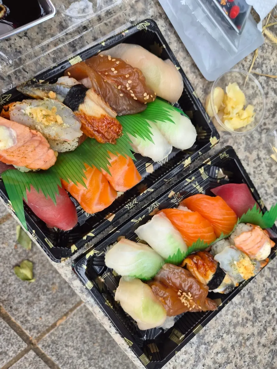 Sushi with flatfish, salmon, and tuna