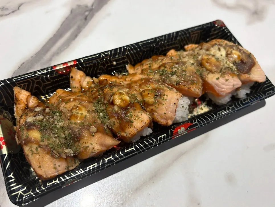 Assorted shrimp sushi topped with substantial shrimp