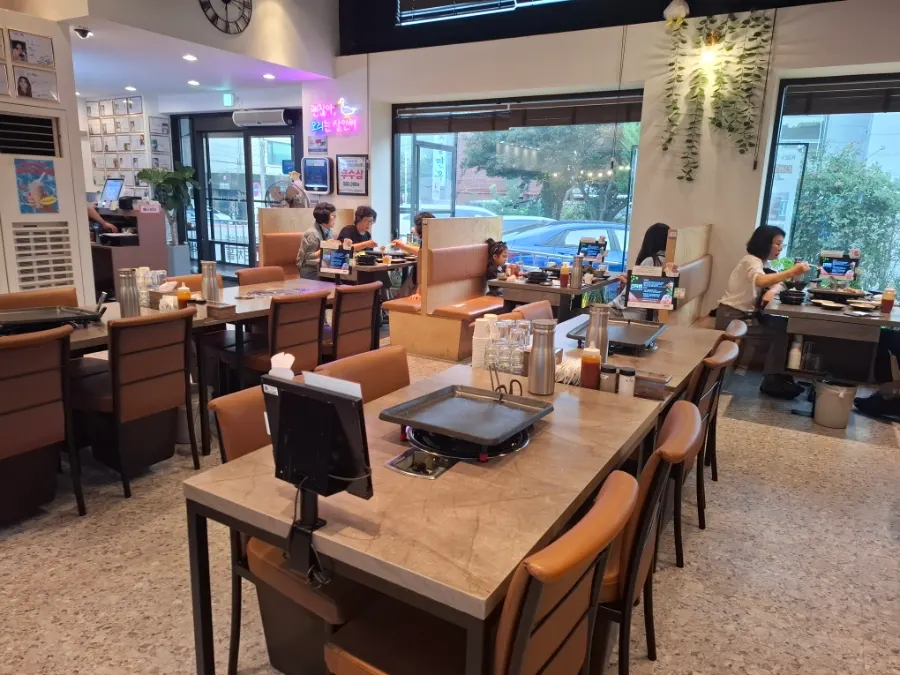 Spacious window-side dining area
