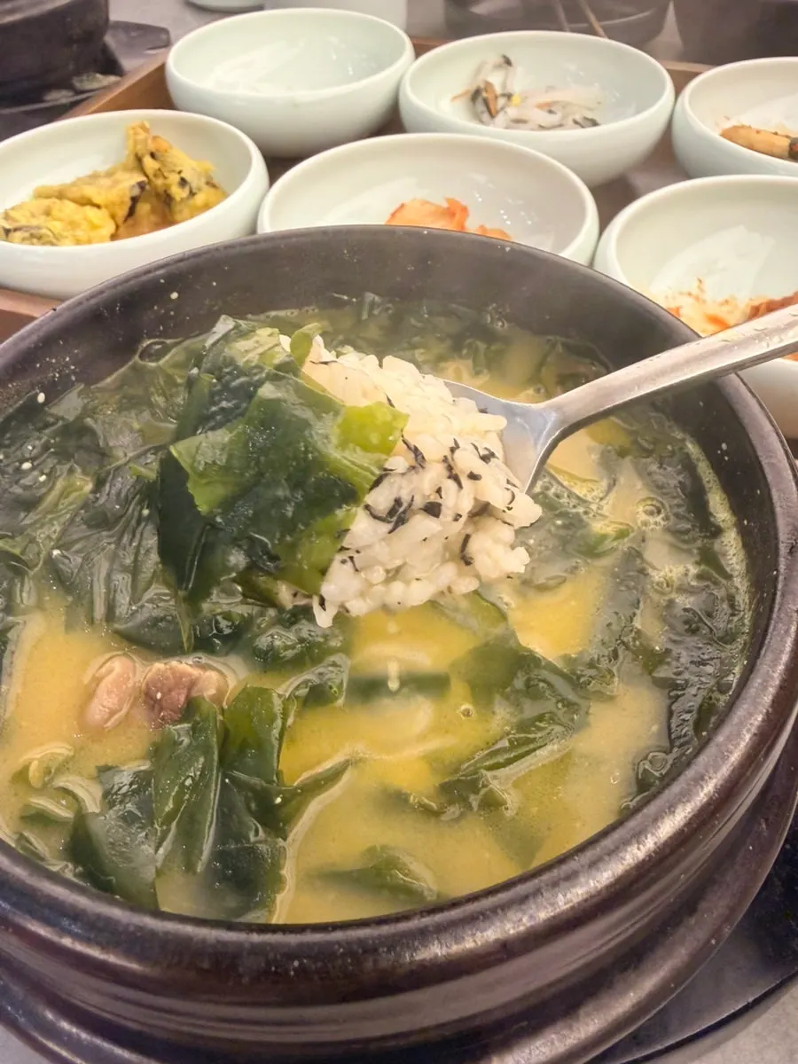 Close-up of flounder in the seaweed soup