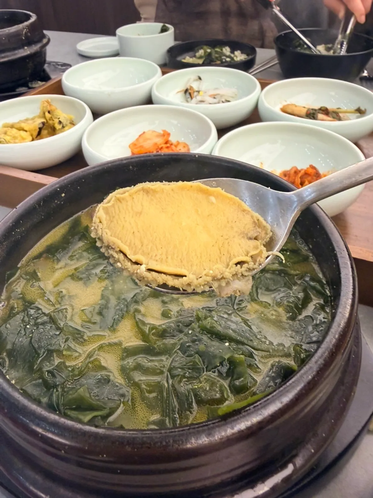 Full spread of seaweed soup at Haenon Miyeok Gwacheon Direct Branch